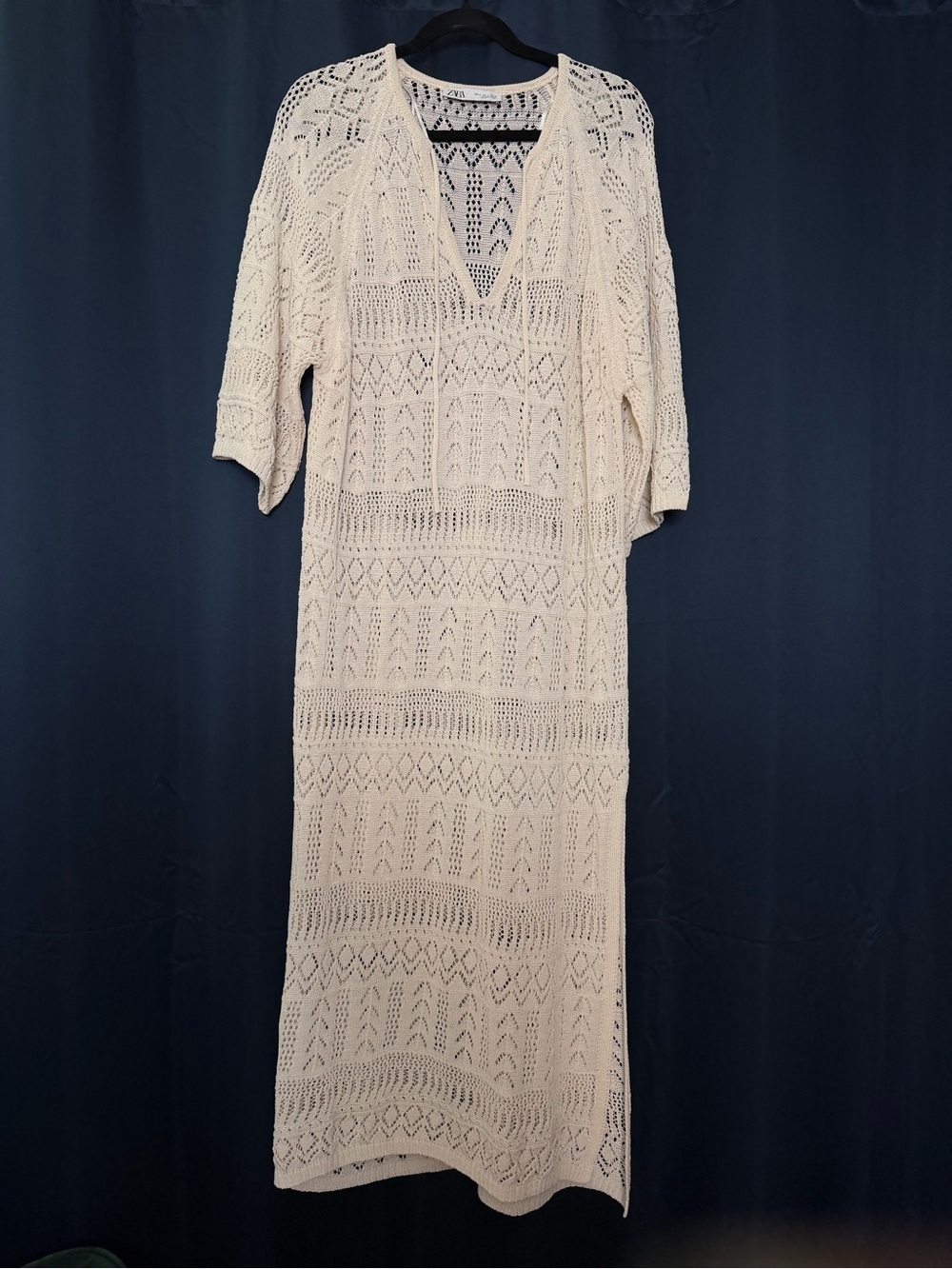Zara Tunic Crochet Maxi Cover-Up Dress in Cream